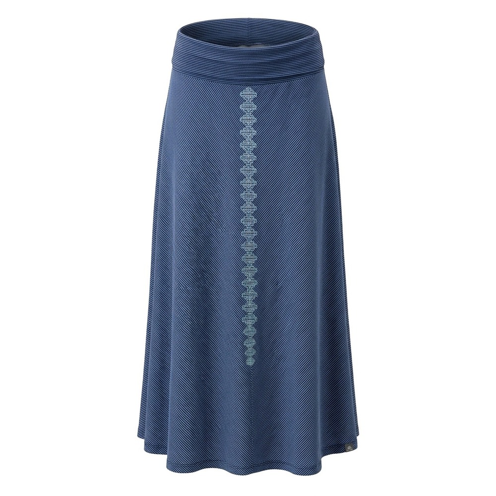 Prana Blue Striped Embroidered Geometric Maxi Skirt Womens Foldover Waistband